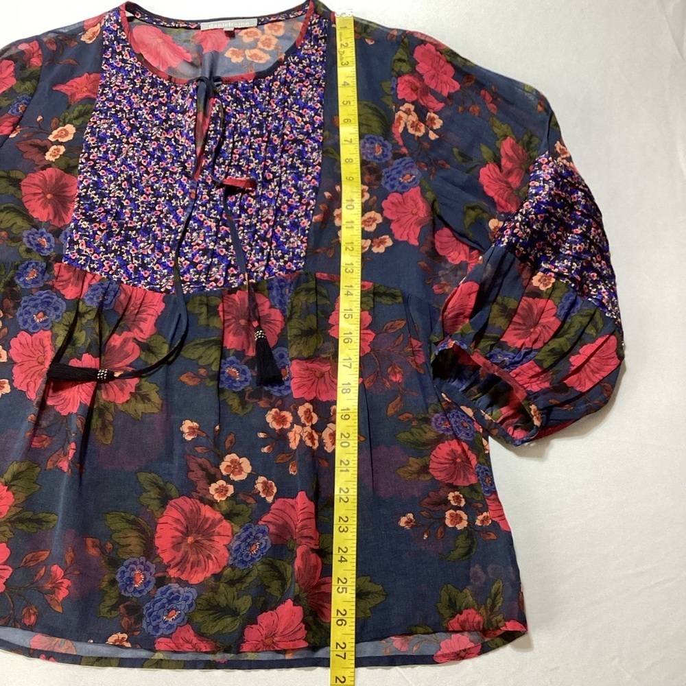 Daniel Rainn Navy and Red Floral Sheer Blouse - Picture 9 of 11